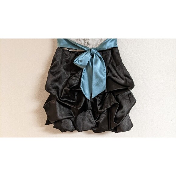 Women's Speechless Black/Silver/Blue Strapless Bubble Hem Dress W/Pick-Ups 3 - Picture 7 of 11